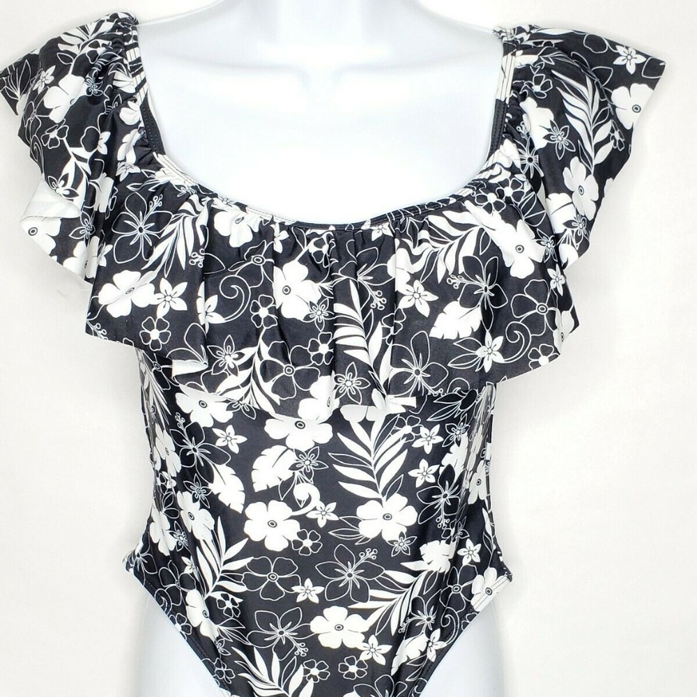 Cabana Del Sol M Ruffled Floral Swim One Piece Swimsuit